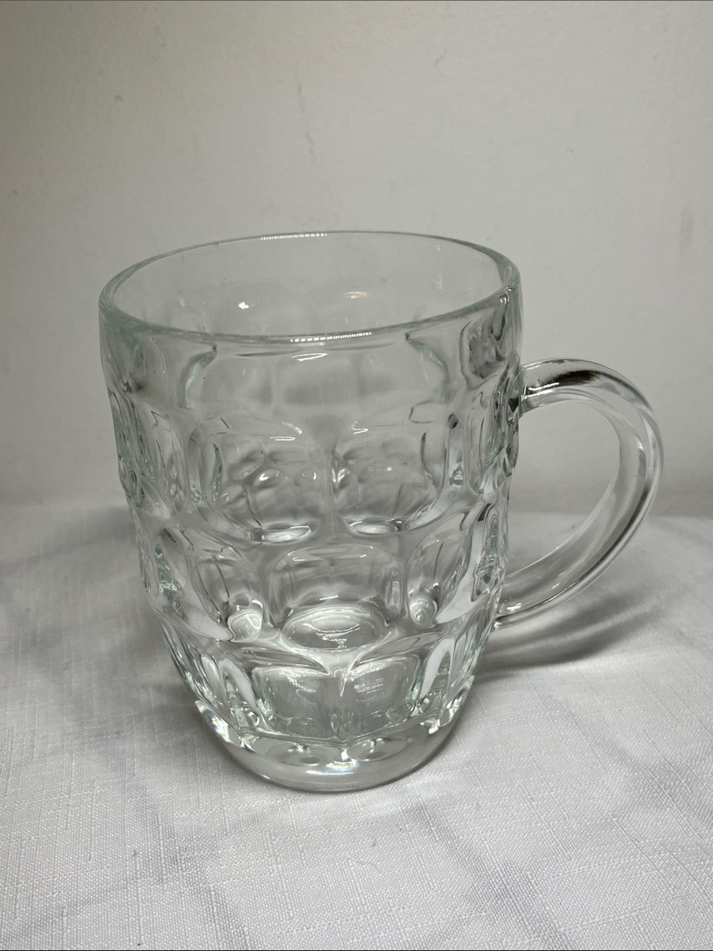 Classic Clear Glass Beer Mug with Textured Bubble Design